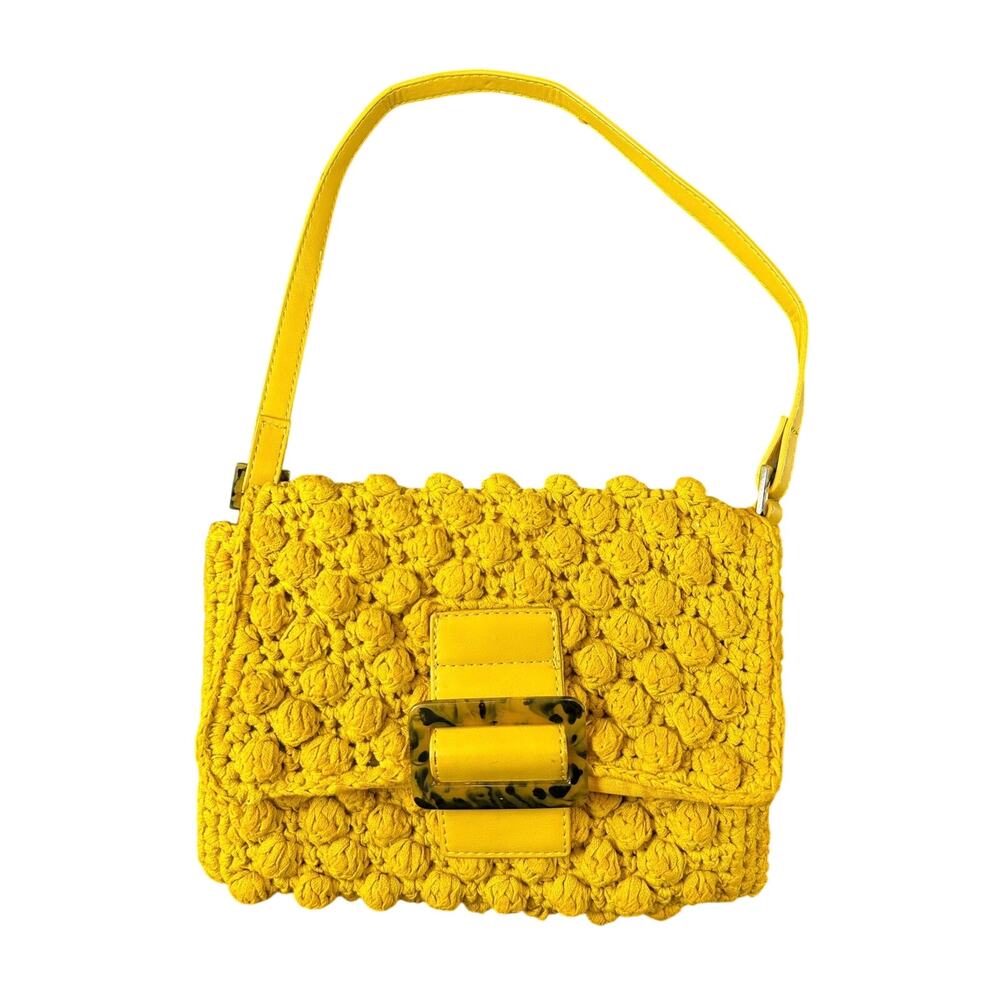 Mustard Yellow- knit- shoulder bag- unbranded - buckle- snaps closed preowned